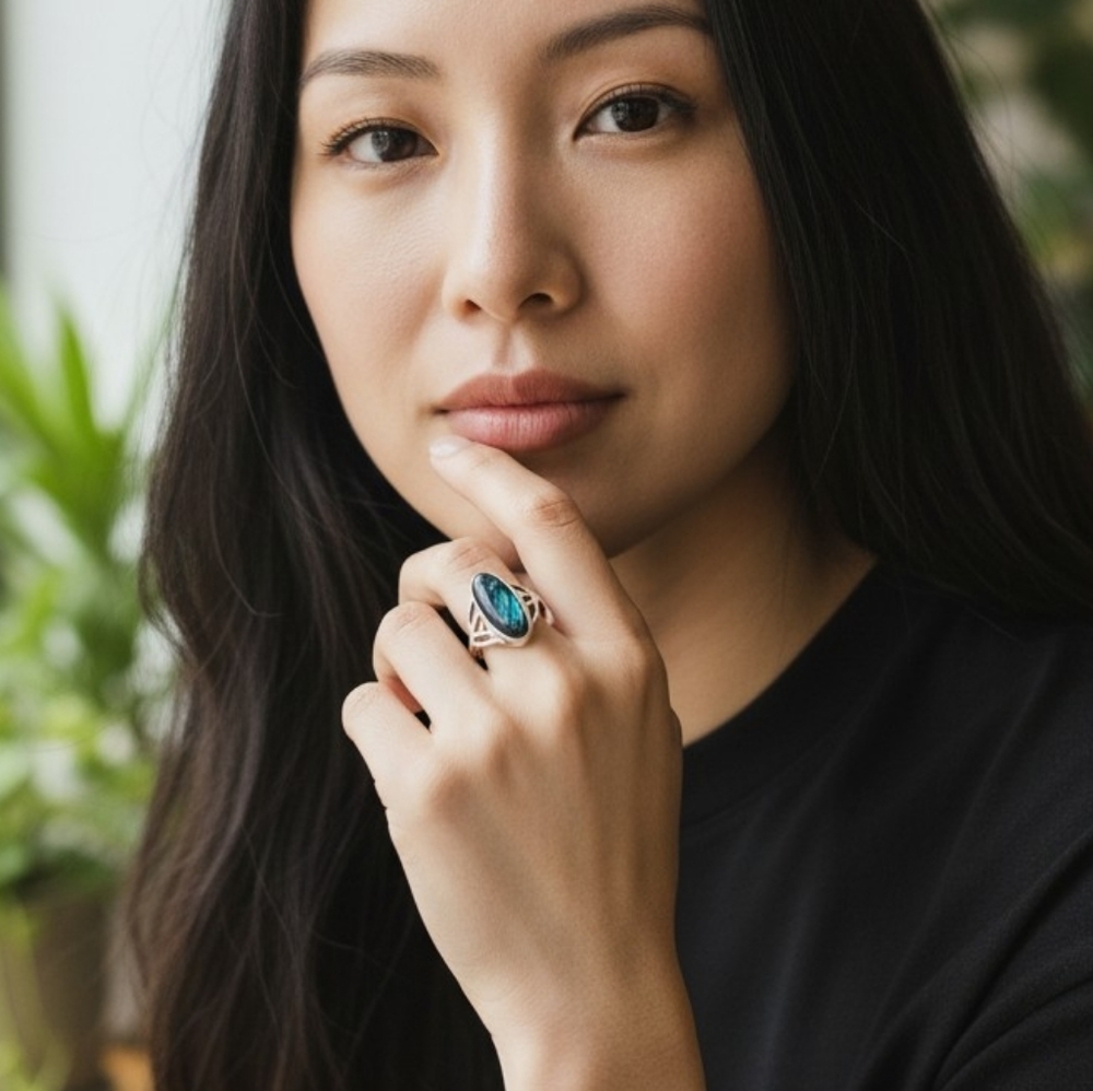 Sparkle Allure  GOLD and Albalone  Gemstone Ring